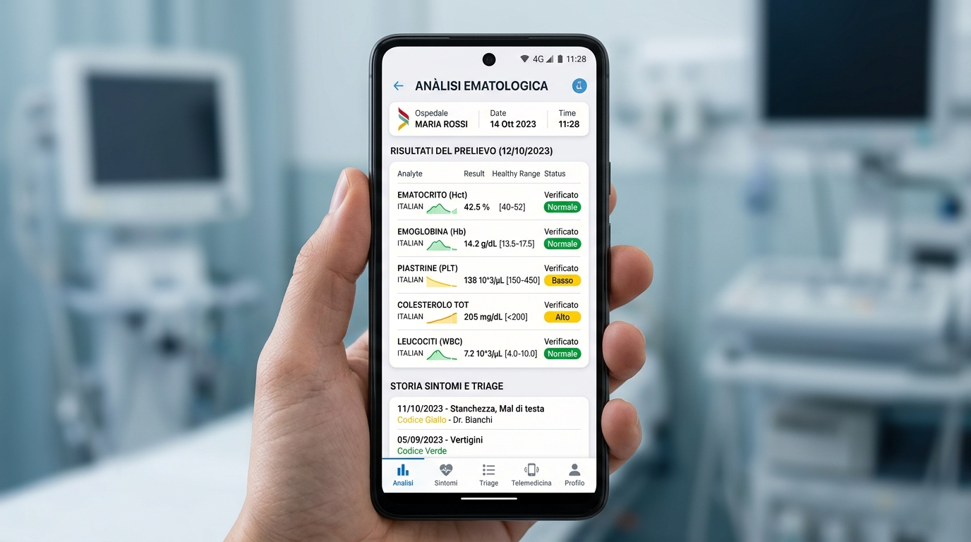 Dettaglio referto analisi ematica su Android app